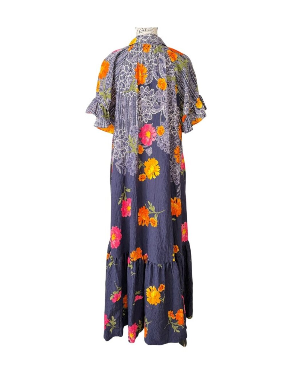 Anthropologie Womens Size L Floral Maxi Dress Ruffle-Sleeves Button-Front Collar - Picture 3 of 8